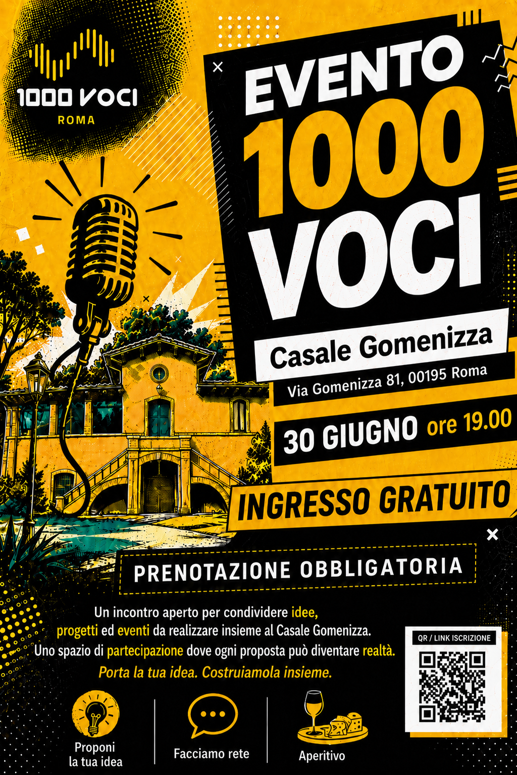Locandina Evento 1000 Voci Roma — 30 Luglio · Casale Gomenizza